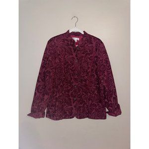 COLDWATER CREEK cranberry Burgundy tapestry blazer gold button Jacket Cuffed